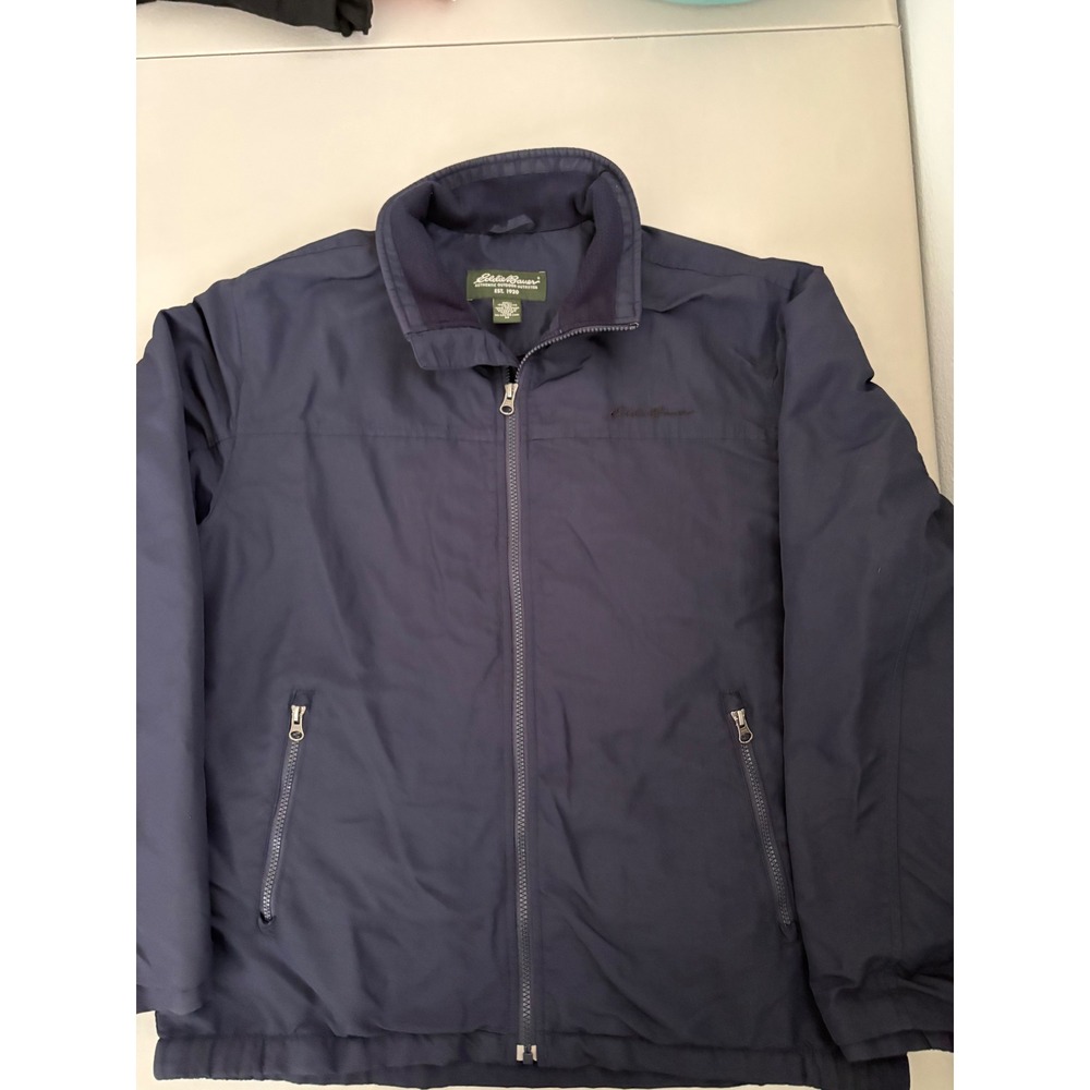 Eddie‎ Bauer Mens Navy Blue Fleece Lined Full Zip Jacket Coat  Size M Outdoor